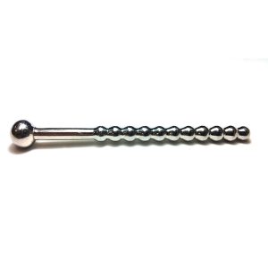 Satinless Steel Beaded Hollow Urethral Sound with Stopper - Image 1