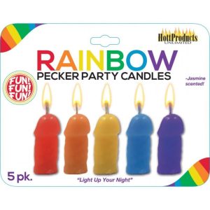 Rainbow Pecker Party Candles 5pk - Image 1