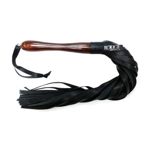 Wooden Handle Leather Flogger - Black - Image 1